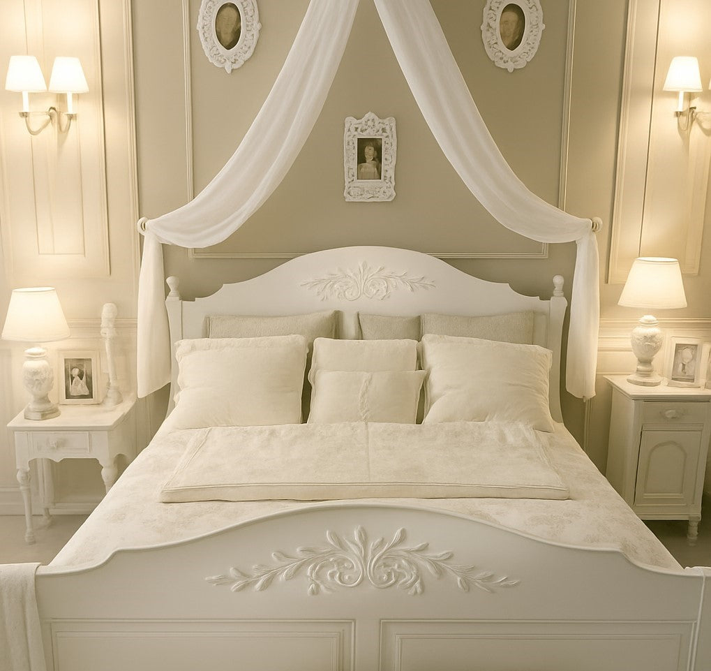 Arc Complete Bed Canopy Set  Linen Look Recycled Semi Sheer Voile  4 Colours