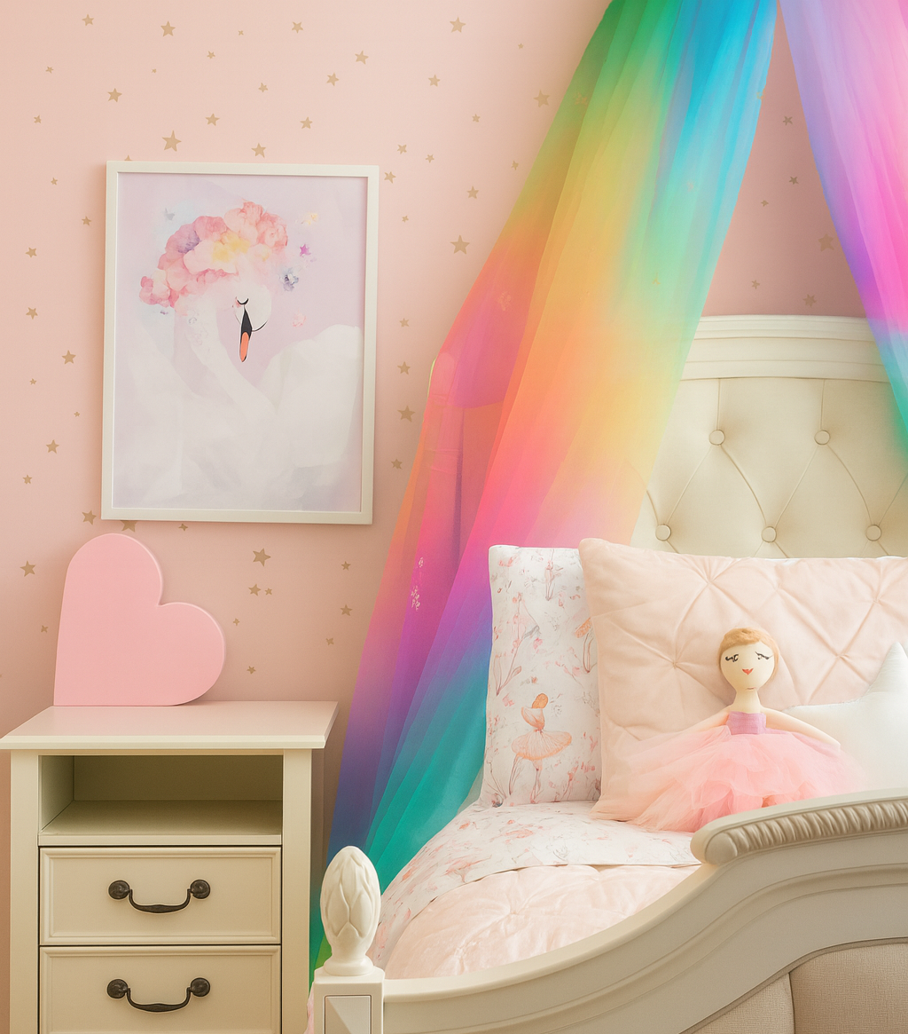 Rainbow Ombre Complete Canopy Set with Vibrant Ombre Drapes and Arc Frame