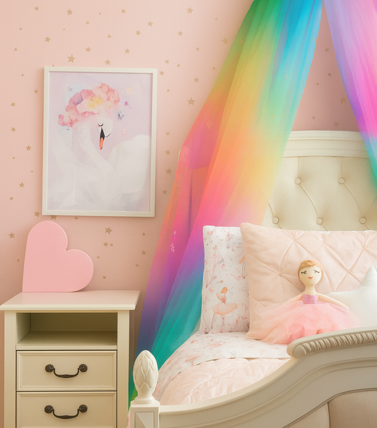 Rainbow Ombre Complete Canopy Set with Vibrant Ombre Drapes and Arc Frame