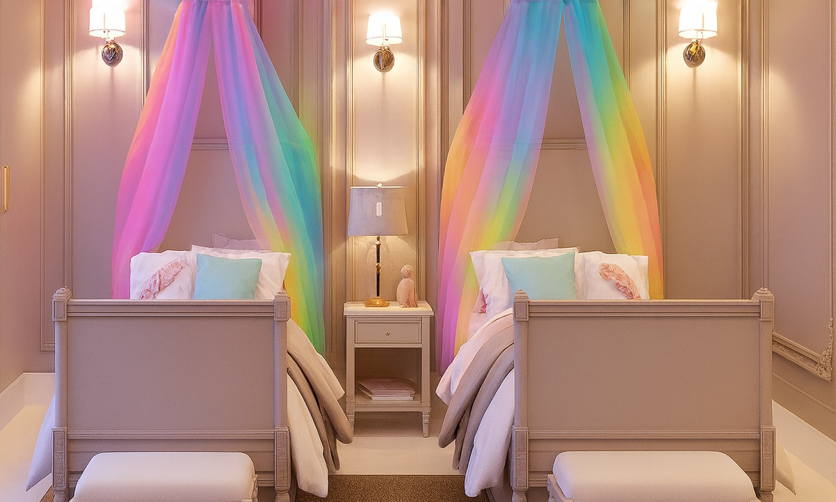 Rainbow Ombre Complete Canopy Set with Vibrant Ombre Drapes and Arc Frame