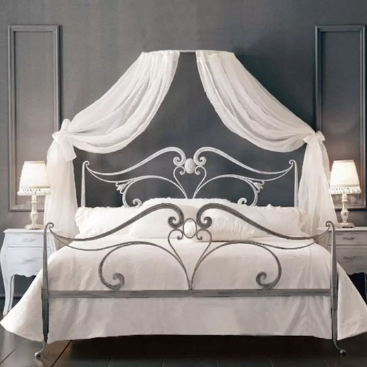 Arc Bed Canopy Set with Soft Sheer Voile Drapes – White, Cream or Grey