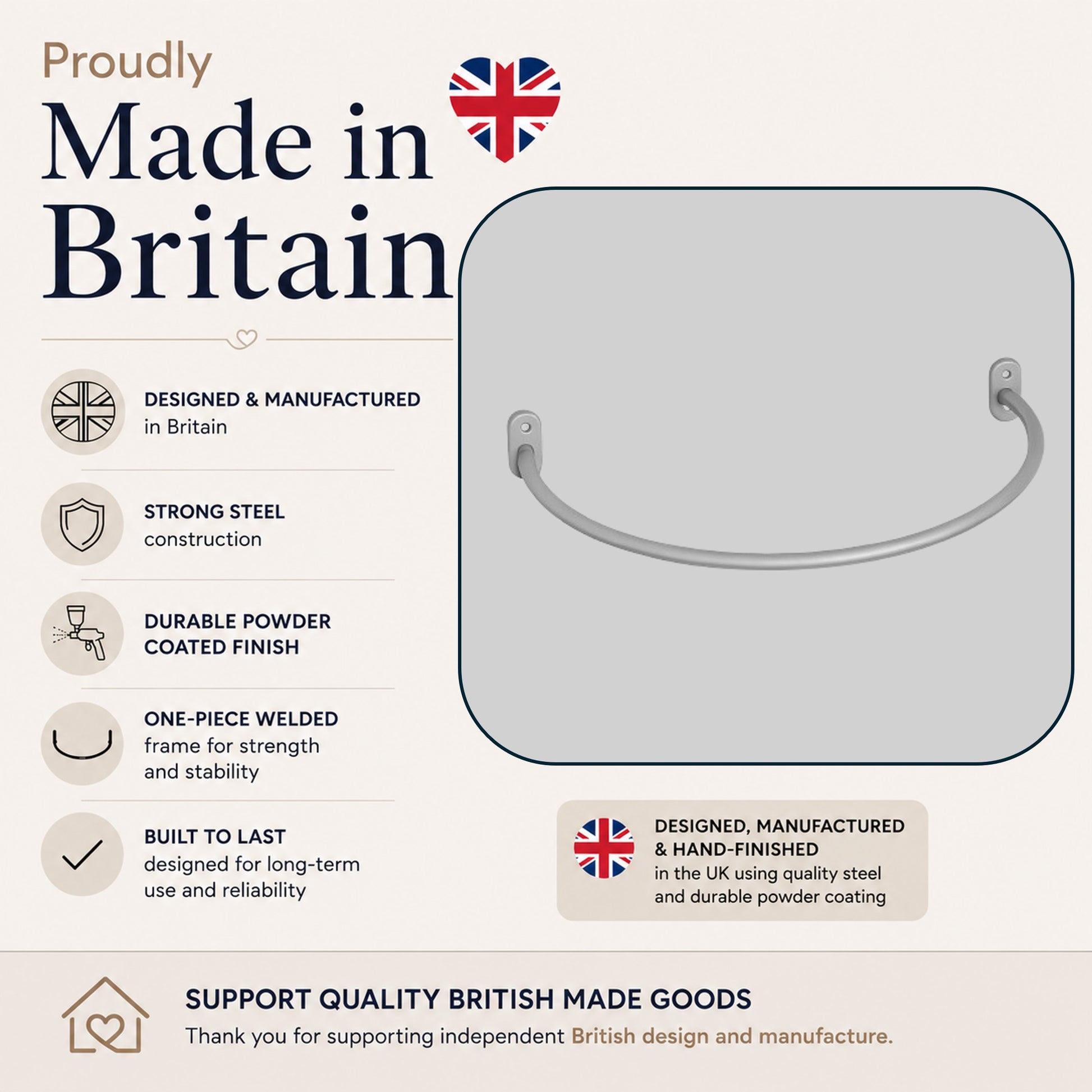 Arc Home Decor silver grey wall-mounted bed canopy frame proudly designed and manufactured in Britain using quality steel