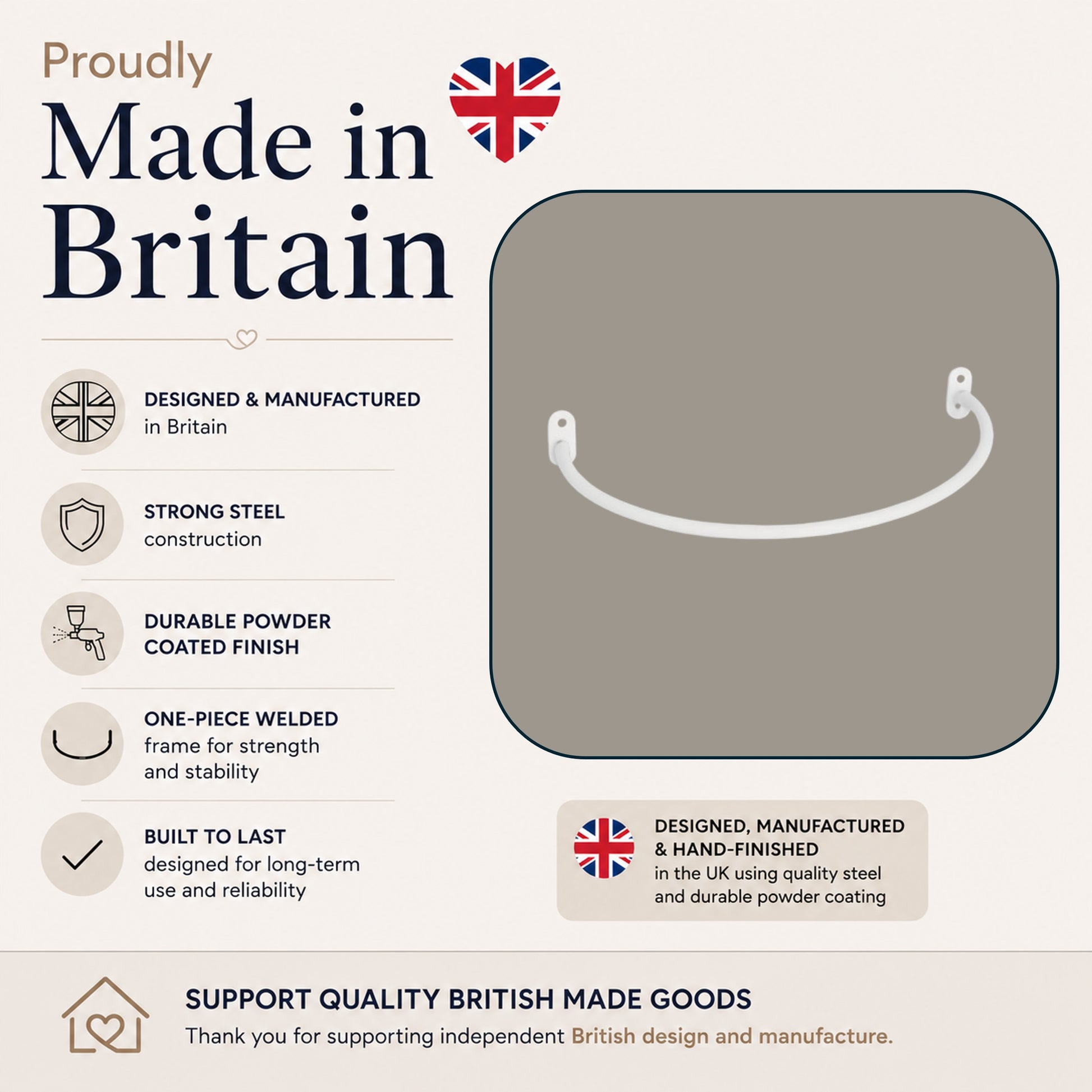Arc Home Decor white wall-mounted canopy frame proudly designed and manufactured in Britain using quality steel