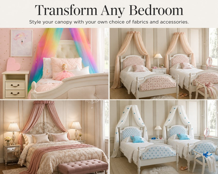 Arc Home Decor  wall-mounted bed canopy frame shown as a bedroom transformation idea