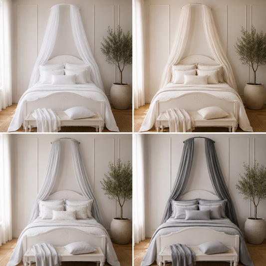 Complete Bed Canopy Set | Linen Look Semi Sheer